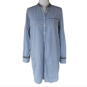 J. Crew Embroidered Striped Boyfriend Shirt Dress Midi Lwngth Size Small